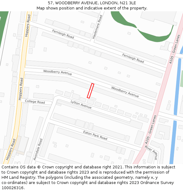 57, WOODBERRY AVENUE, LONDON, N21 3LE: Location map and indicative extent of plot