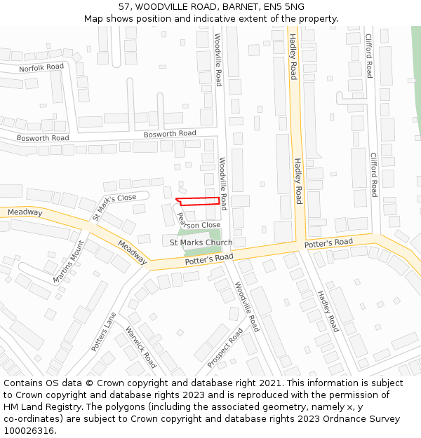 57, WOODVILLE ROAD, BARNET, EN5 5NG: Location map and indicative extent of plot