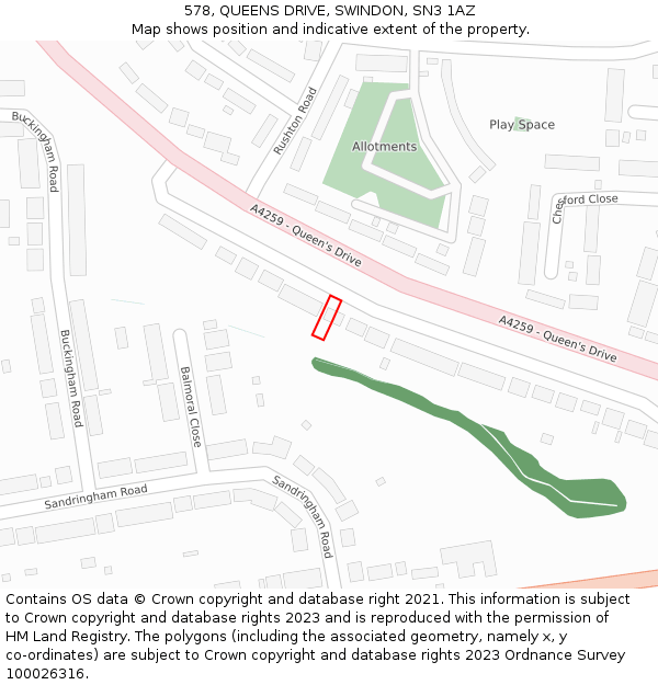 578, QUEENS DRIVE, SWINDON, SN3 1AZ: Location map and indicative extent of plot