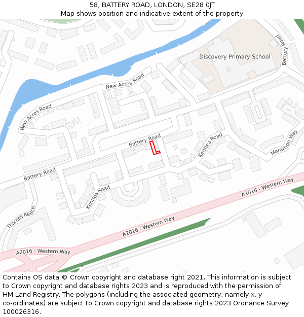 58, BATTERY ROAD, LONDON, SE28 0JT: Location map and indicative extent of plot