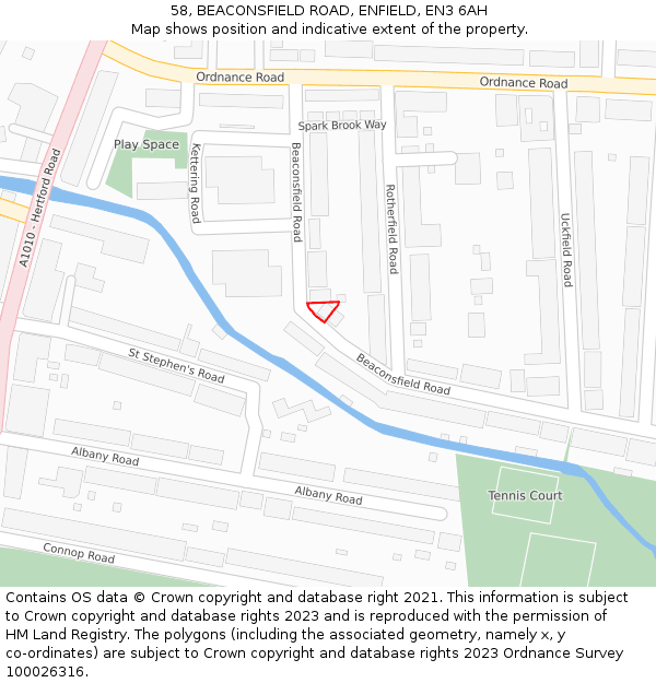 58, BEACONSFIELD ROAD, ENFIELD, EN3 6AH: Location map and indicative extent of plot