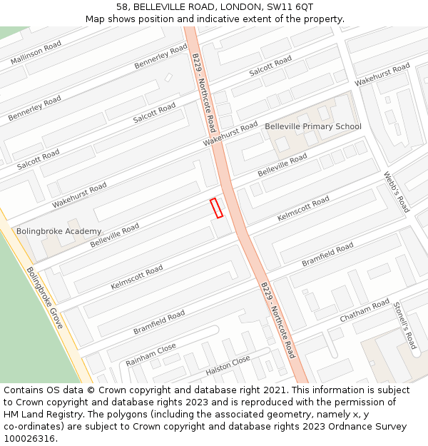 58, BELLEVILLE ROAD, LONDON, SW11 6QT: Location map and indicative extent of plot