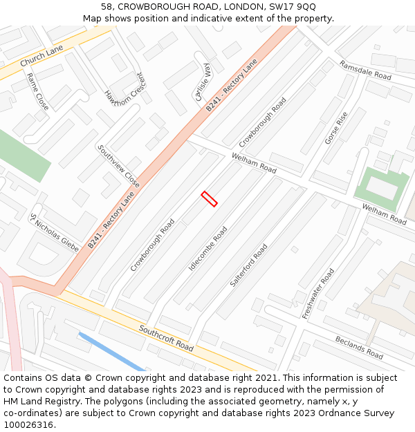 58, CROWBOROUGH ROAD, LONDON, SW17 9QQ: Location map and indicative extent of plot