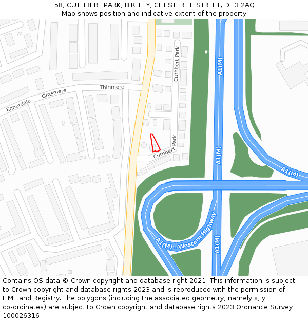 58, CUTHBERT PARK, BIRTLEY, CHESTER LE STREET, DH3 2AQ: Location map and indicative extent of plot