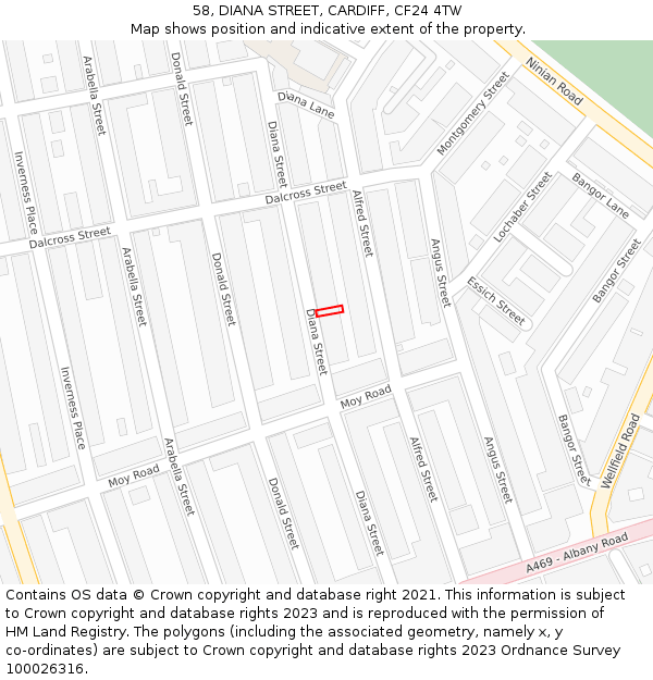 58, DIANA STREET, CARDIFF, CF24 4TW: Location map and indicative extent of plot