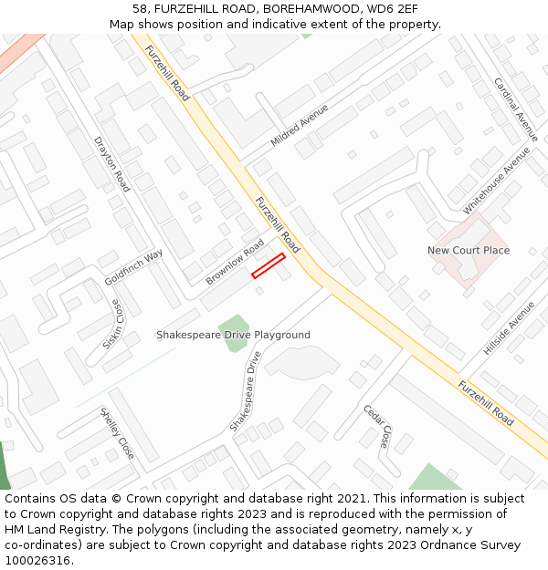 58, FURZEHILL ROAD, BOREHAMWOOD, WD6 2EF: Location map and indicative extent of plot