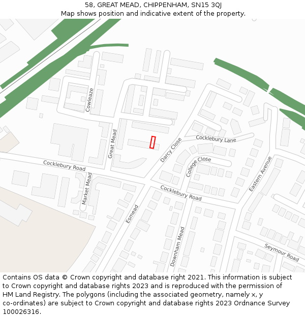 58, GREAT MEAD, CHIPPENHAM, SN15 3QJ: Location map and indicative extent of plot