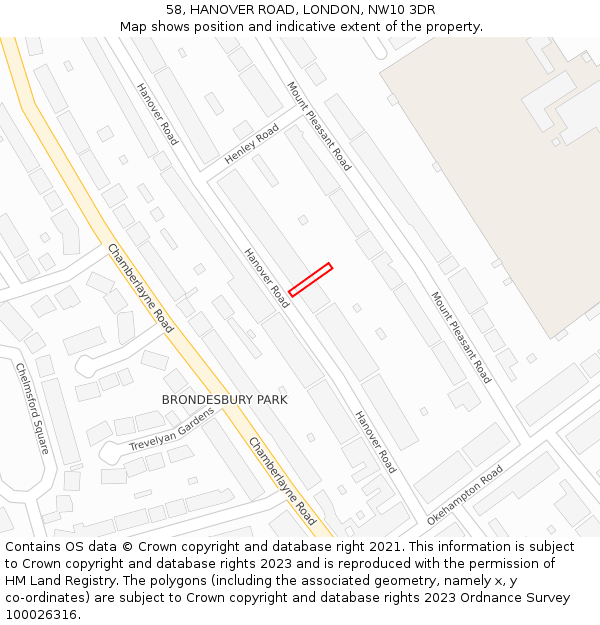 58, HANOVER ROAD, LONDON, NW10 3DR: Location map and indicative extent of plot