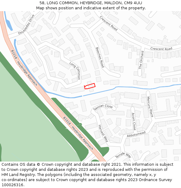 58, LONG COMMON, HEYBRIDGE, MALDON, CM9 4UU: Location map and indicative extent of plot