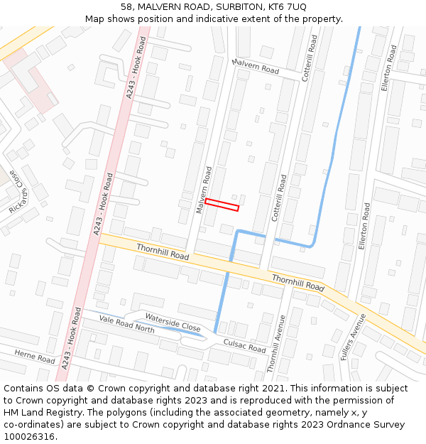 58, MALVERN ROAD, SURBITON, KT6 7UQ: Location map and indicative extent of plot