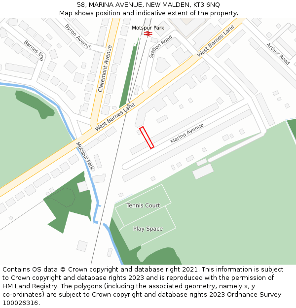 58, MARINA AVENUE, NEW MALDEN, KT3 6NQ: Location map and indicative extent of plot