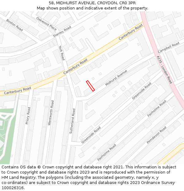 58, MIDHURST AVENUE, CROYDON, CR0 3PR: Location map and indicative extent of plot