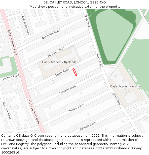 58, OAKLEY ROAD, LONDON, SE25 4XQ: Location map and indicative extent of plot