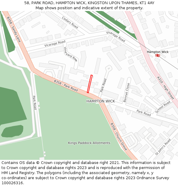58, PARK ROAD, HAMPTON WICK, KINGSTON UPON THAMES, KT1 4AY: Location map and indicative extent of plot