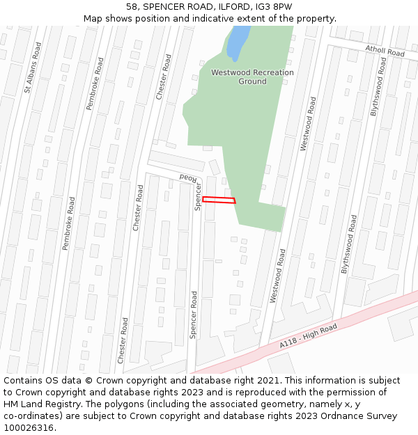58, SPENCER ROAD, ILFORD, IG3 8PW: Location map and indicative extent of plot