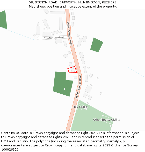 58, STATION ROAD, CATWORTH, HUNTINGDON, PE28 0PE: Location map and indicative extent of plot