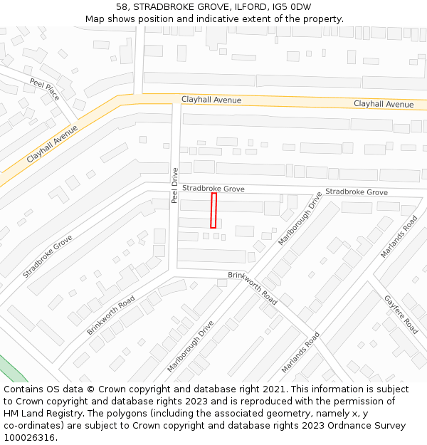 58, STRADBROKE GROVE, ILFORD, IG5 0DW: Location map and indicative extent of plot