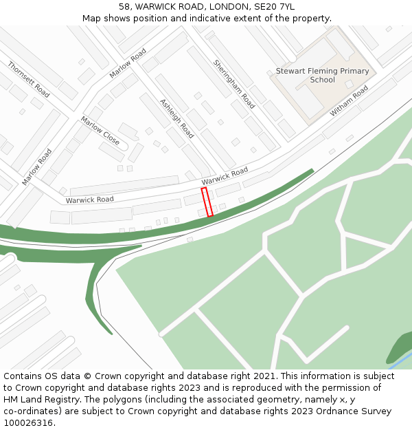 58, WARWICK ROAD, LONDON, SE20 7YL: Location map and indicative extent of plot