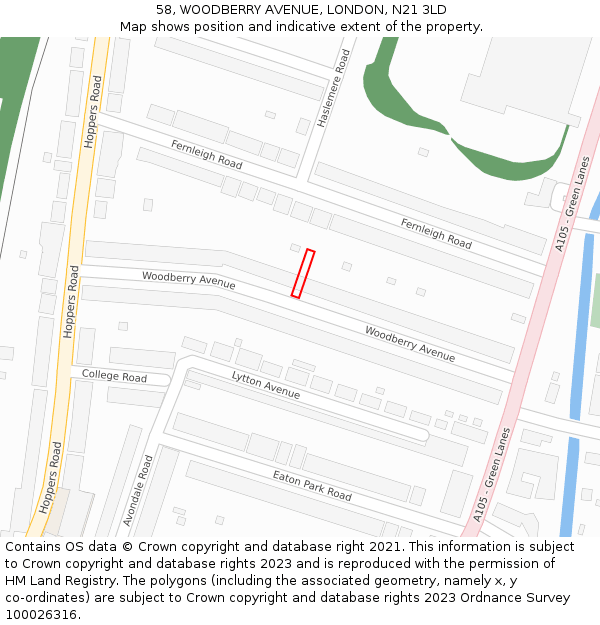 58, WOODBERRY AVENUE, LONDON, N21 3LD: Location map and indicative extent of plot
