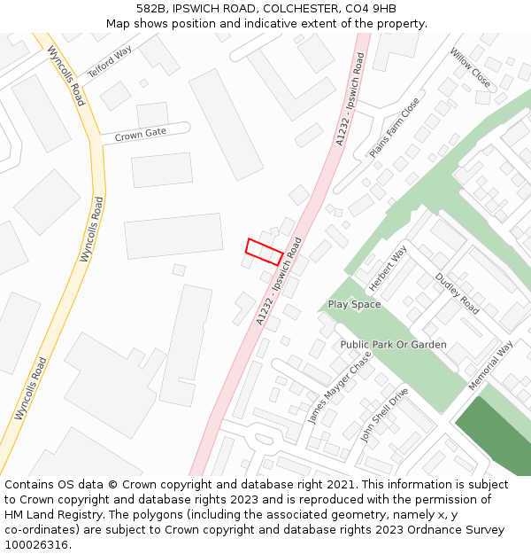 582B, IPSWICH ROAD, COLCHESTER, CO4 9HB: Location map and indicative extent of plot