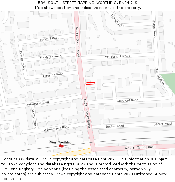 58A, SOUTH STREET, TARRING, WORTHING, BN14 7LS: Location map and indicative extent of plot