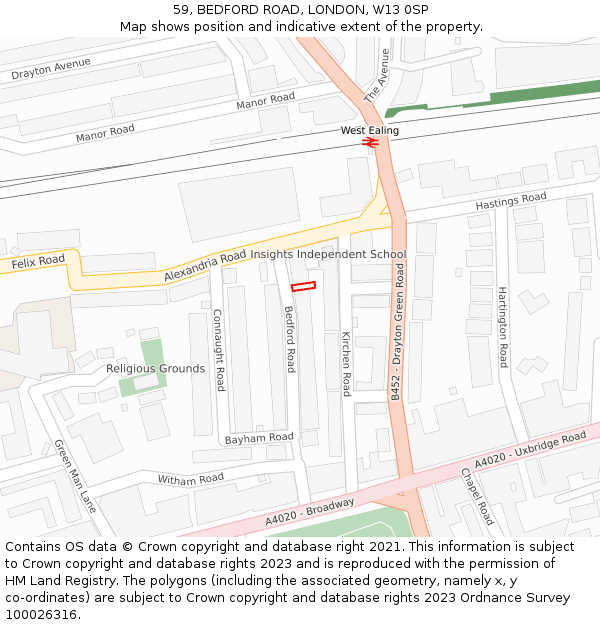 59, BEDFORD ROAD, LONDON, W13 0SP: Location map and indicative extent of plot