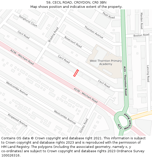 59, CECIL ROAD, CROYDON, CR0 3BN: Location map and indicative extent of plot