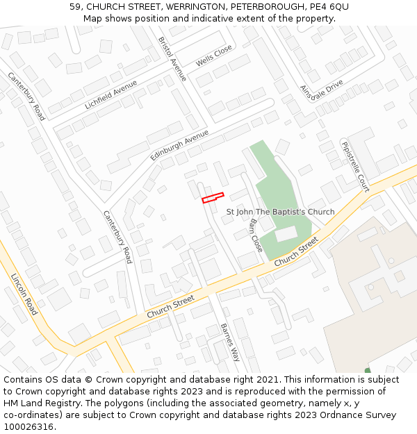59, CHURCH STREET, WERRINGTON, PETERBOROUGH, PE4 6QU: Location map and indicative extent of plot