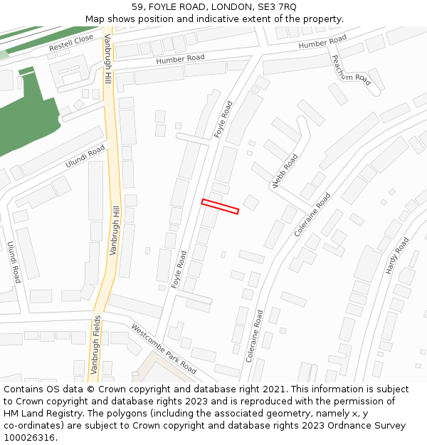 59, FOYLE ROAD, LONDON, SE3 7RQ: Location map and indicative extent of plot
