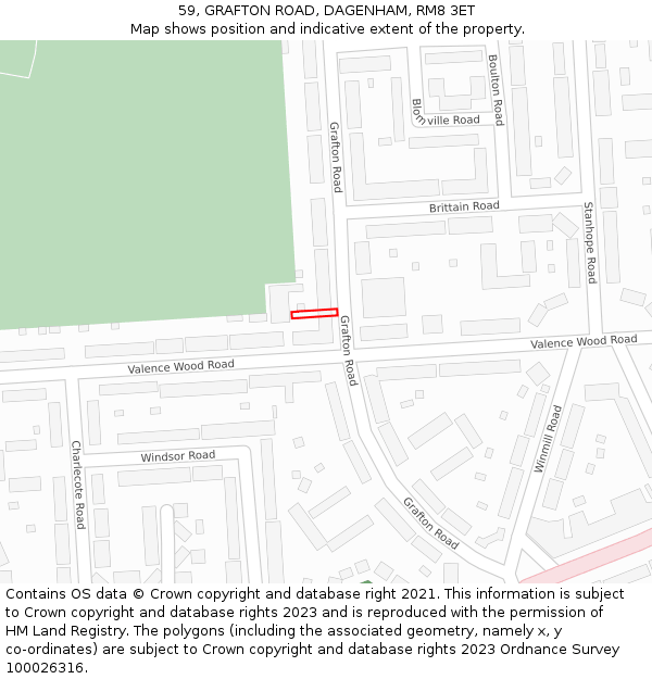 59, GRAFTON ROAD, DAGENHAM, RM8 3ET: Location map and indicative extent of plot
