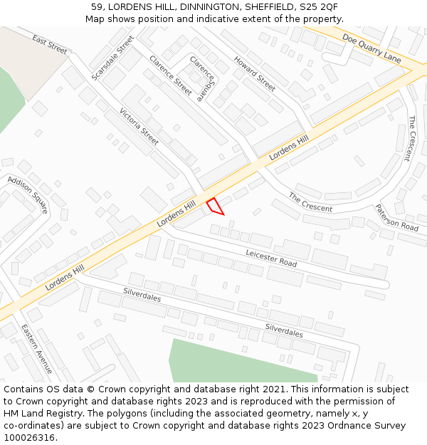 59, LORDENS HILL, DINNINGTON, SHEFFIELD, S25 2QF: Location map and indicative extent of plot