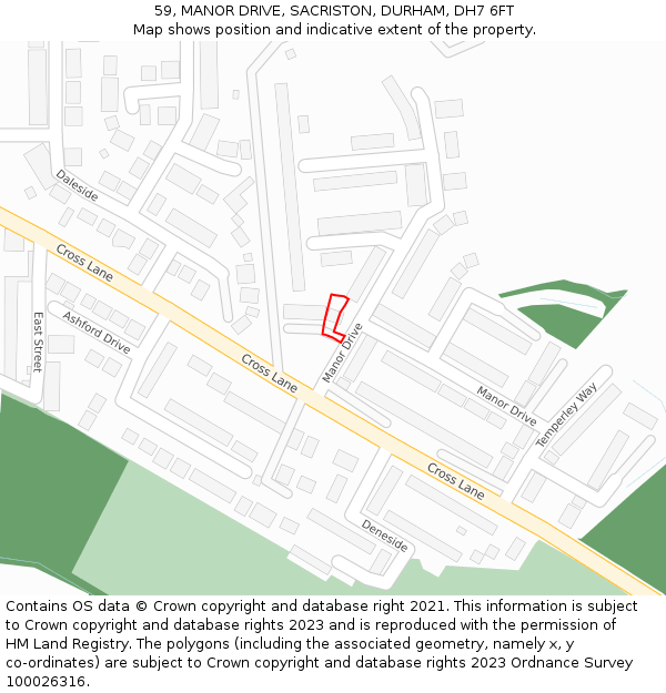59, MANOR DRIVE, SACRISTON, DURHAM, DH7 6FT: Location map and indicative extent of plot