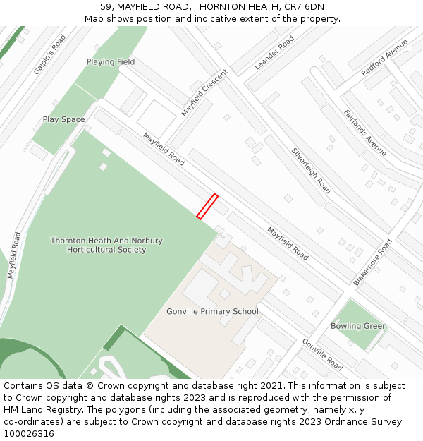 59, MAYFIELD ROAD, THORNTON HEATH, CR7 6DN: Location map and indicative extent of plot