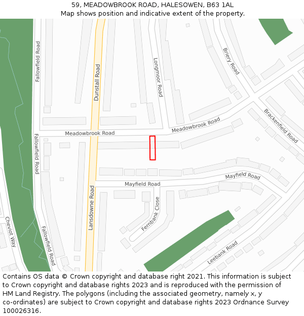 59, MEADOWBROOK ROAD, HALESOWEN, B63 1AL: Location map and indicative extent of plot
