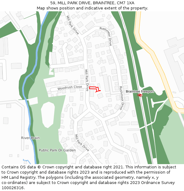 59, MILL PARK DRIVE, BRAINTREE, CM7 1XA: Location map and indicative extent of plot