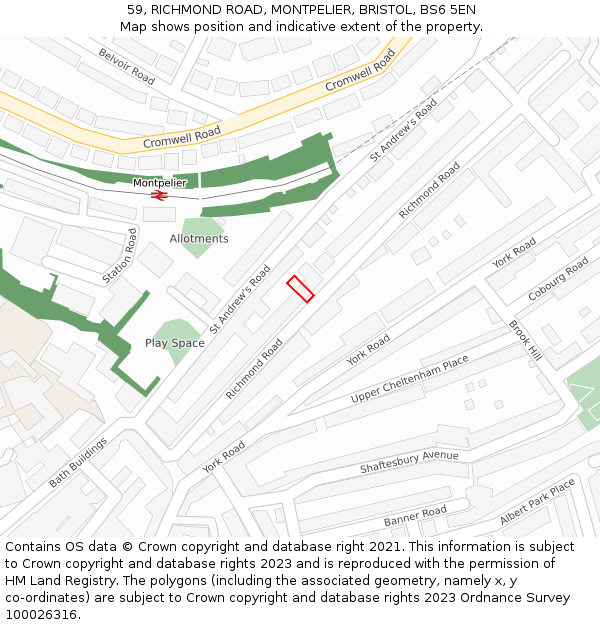 59, RICHMOND ROAD, MONTPELIER, BRISTOL, BS6 5EN: Location map and indicative extent of plot