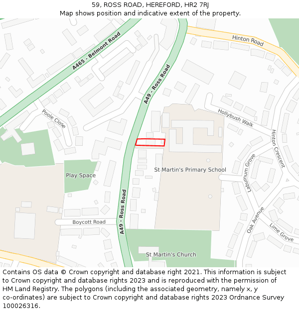 59, ROSS ROAD, HEREFORD, HR2 7RJ: Location map and indicative extent of plot