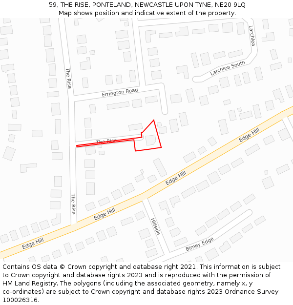 59, THE RISE, PONTELAND, NEWCASTLE UPON TYNE, NE20 9LQ: Location map and indicative extent of plot