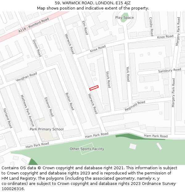 59, WARWICK ROAD, LONDON, E15 4JZ: Location map and indicative extent of plot