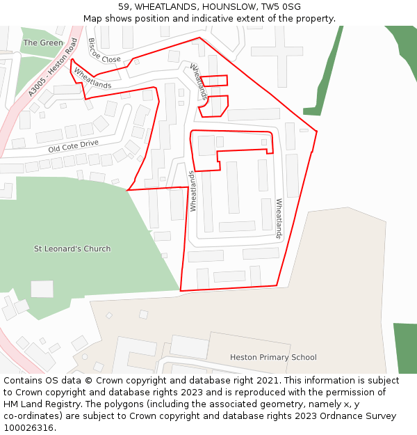 59, WHEATLANDS, HOUNSLOW, TW5 0SG: Location map and indicative extent of plot