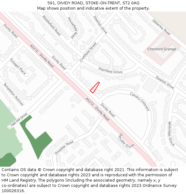 591, DIVIDY ROAD, STOKE-ON-TRENT, ST2 0AG: Location map and indicative extent of plot