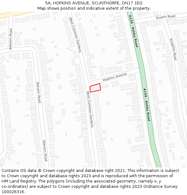 5A, HOPKINS AVENUE, SCUNTHORPE, DN17 1EG: Location map and indicative extent of plot