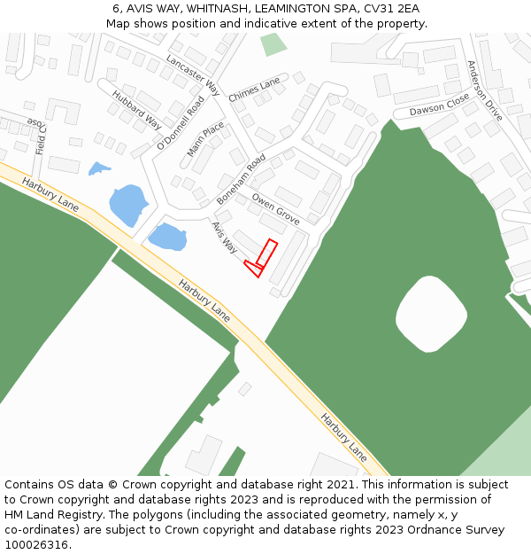 6, AVIS WAY, WHITNASH, LEAMINGTON SPA, CV31 2EA: Location map and indicative extent of plot