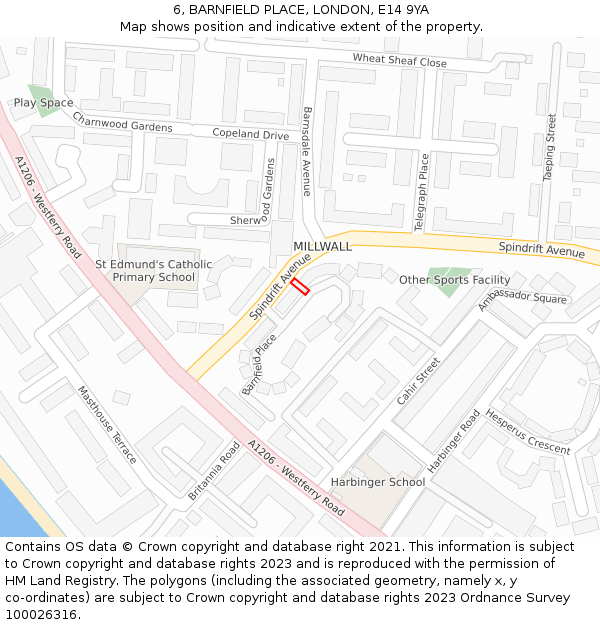 6, BARNFIELD PLACE, LONDON, E14 9YA: Location map and indicative extent of plot