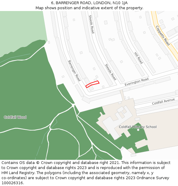 6, BARRENGER ROAD, LONDON, N10 1JA: Location map and indicative extent of plot