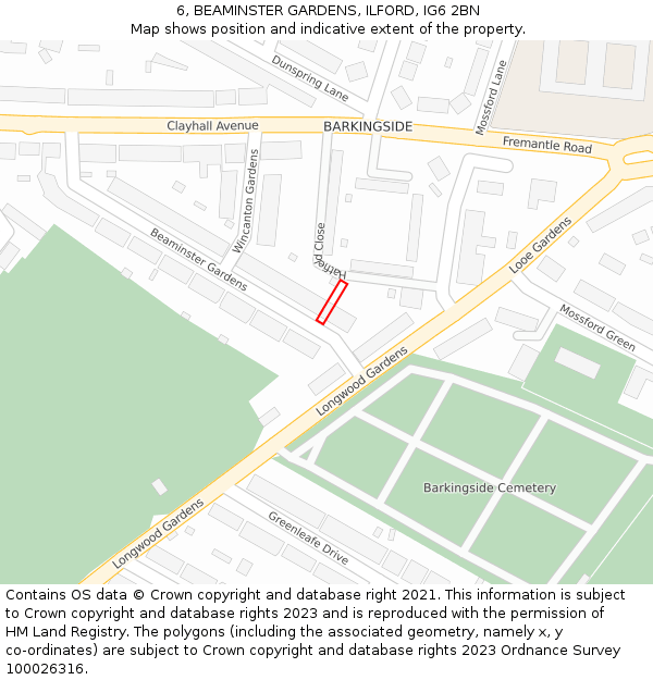 6, BEAMINSTER GARDENS, ILFORD, IG6 2BN: Location map and indicative extent of plot