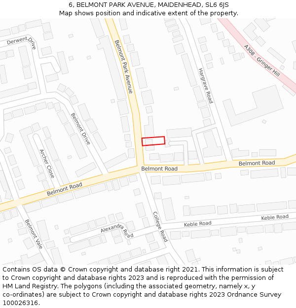 6, BELMONT PARK AVENUE, MAIDENHEAD, SL6 6JS: Location map and indicative extent of plot