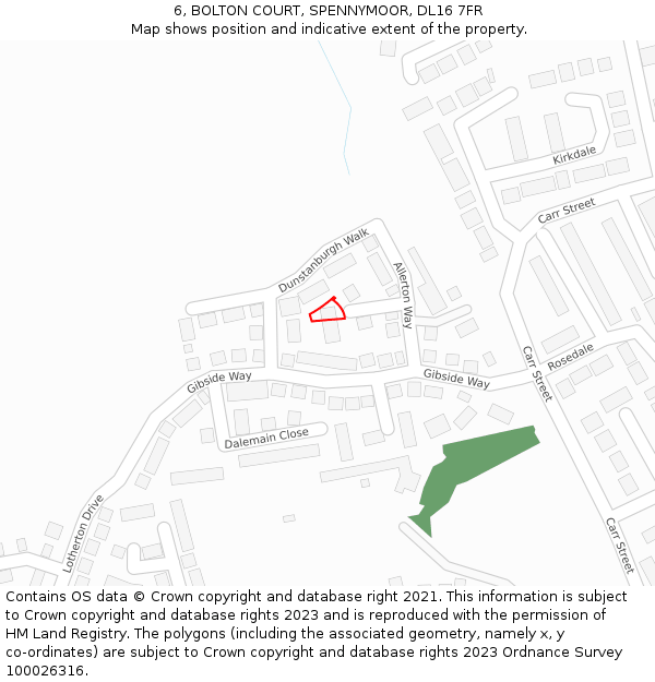 6, BOLTON COURT, SPENNYMOOR, DL16 7FR: Location map and indicative extent of plot