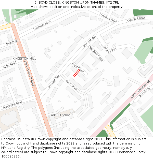 6, BOYD CLOSE, KINGSTON UPON THAMES, KT2 7RL: Location map and indicative extent of plot