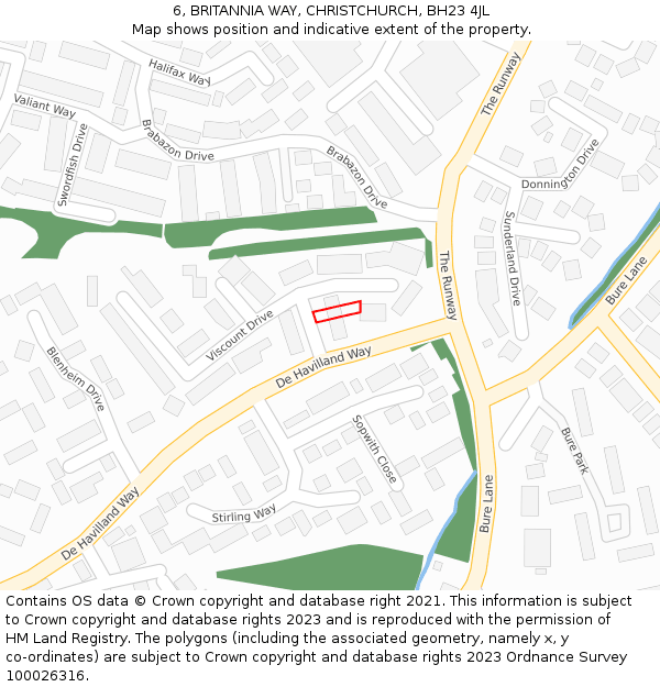 6, BRITANNIA WAY, CHRISTCHURCH, BH23 4JL: Location map and indicative extent of plot